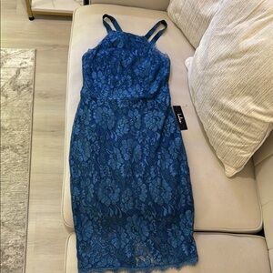Lulu's Sapphire Blue Lace Midi Dress